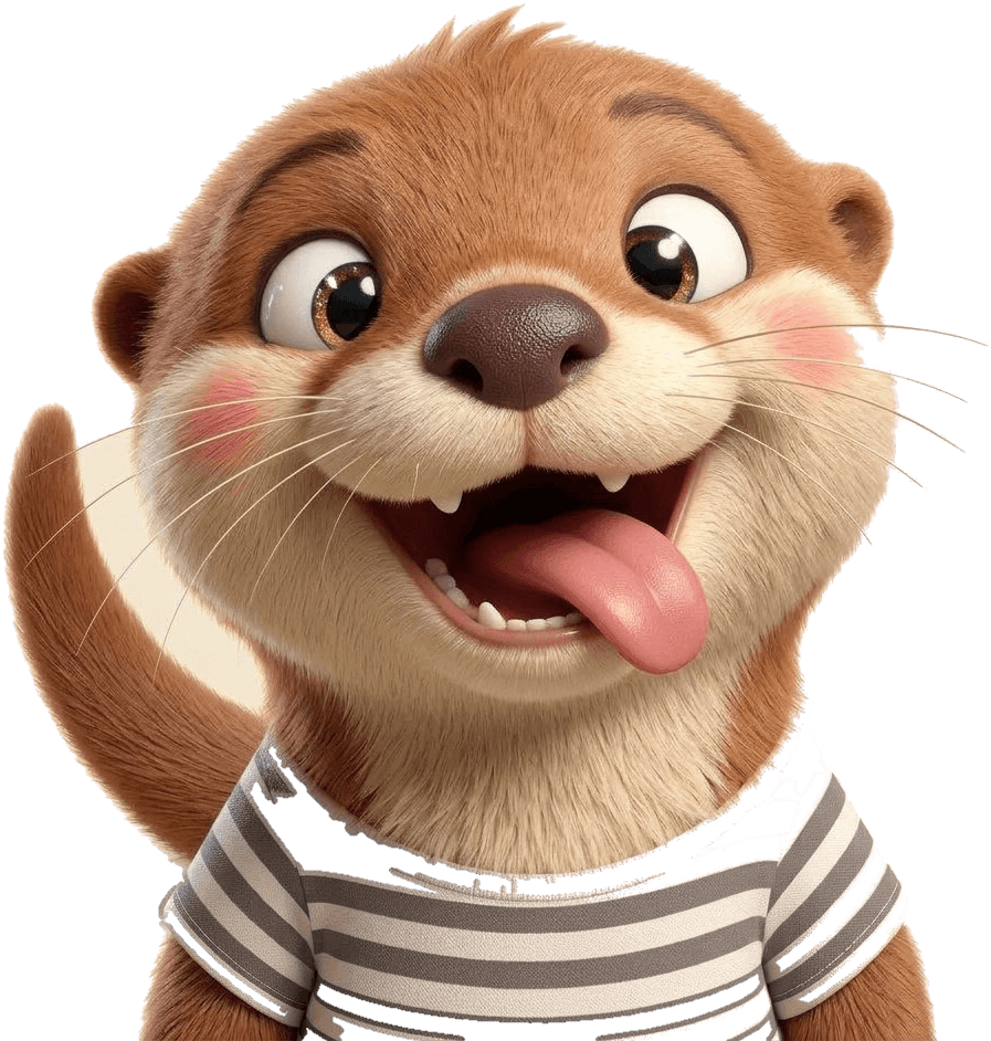 Bo, an otter in a striped tee, looking up